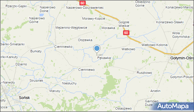 mapa Pękawka, Pękawka gmina Sońsk na mapie Targeo