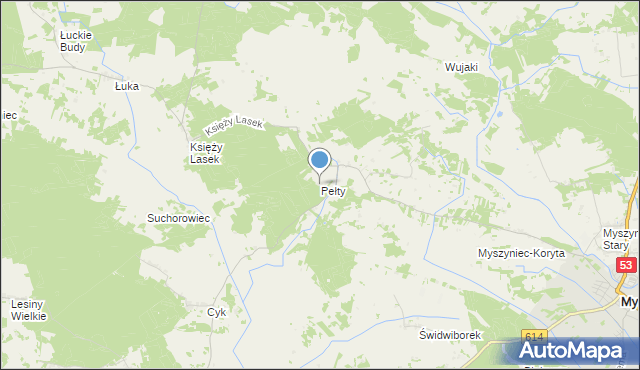 mapa Pełty, Pełty gmina Myszyniec na mapie Targeo