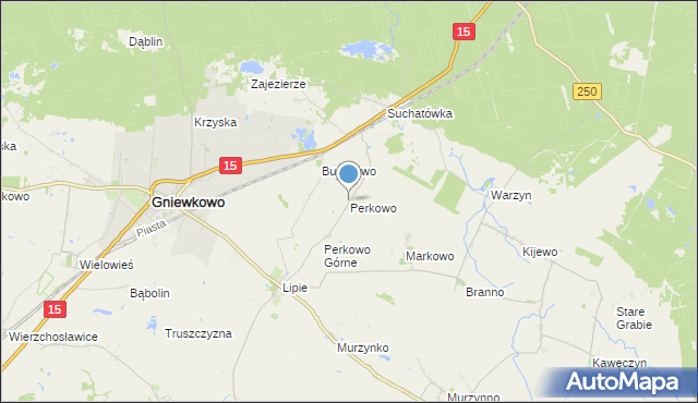 mapa Perkowo, Perkowo gmina Gniewkowo na mapie Targeo