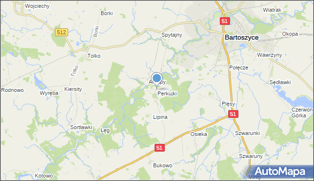 mapa Perkujki, Perkujki na mapie Targeo