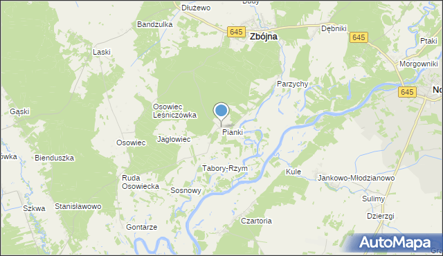 mapa Pianki, Pianki gmina Zbójna na mapie Targeo