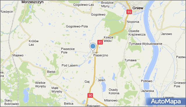 mapa Piaseczno, Piaseczno gmina Gniew na mapie Targeo