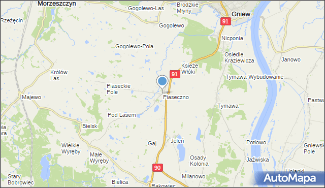 mapa Piaseczno, Piaseczno gmina Gniew na mapie Targeo