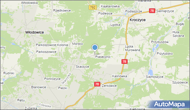 mapa Piaseczno, Piaseczno gmina Kroczyce na mapie Targeo