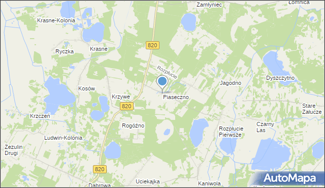 mapa Piaseczno, Piaseczno gmina Ludwin na mapie Targeo
