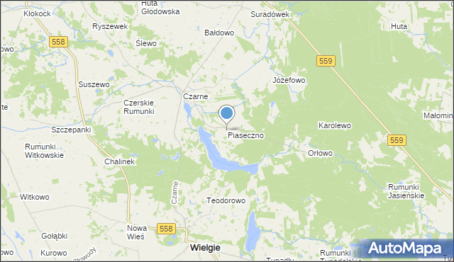 mapa Piaseczno, Piaseczno gmina Wielgie na mapie Targeo