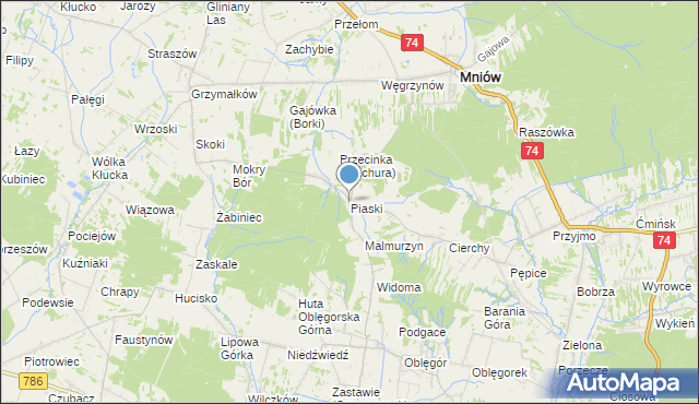 mapa Piaski, Piaski gmina Mniów na mapie Targeo