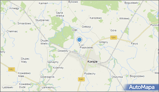 mapa Piaskowiec, Piaskowiec gmina Korsze na mapie Targeo