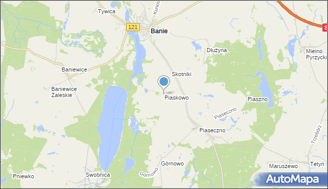 mapa Piaskowo, Piaskowo gmina Banie na mapie Targeo