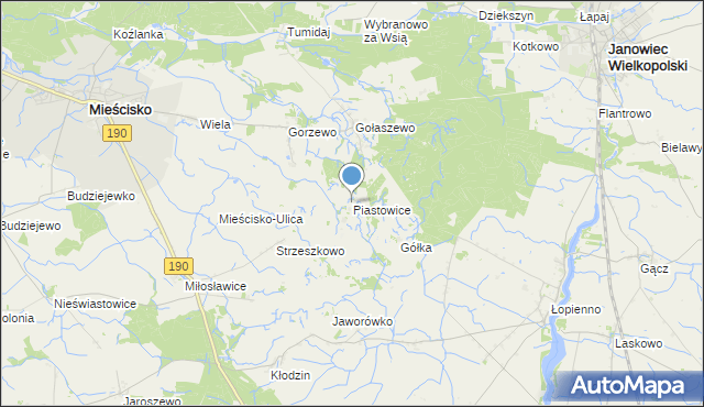 mapa Piastowice, Piastowice gmina Mieścisko na mapie Targeo