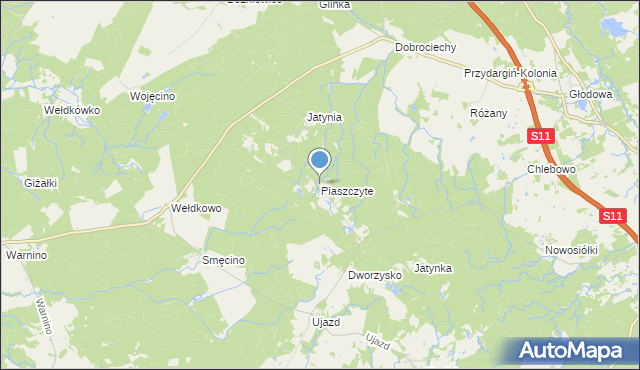 mapa Piaszczyte, Piaszczyte gmina Bobolice na mapie Targeo