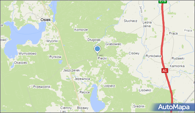 mapa Piecki, Piecki gmina Osiek na mapie Targeo