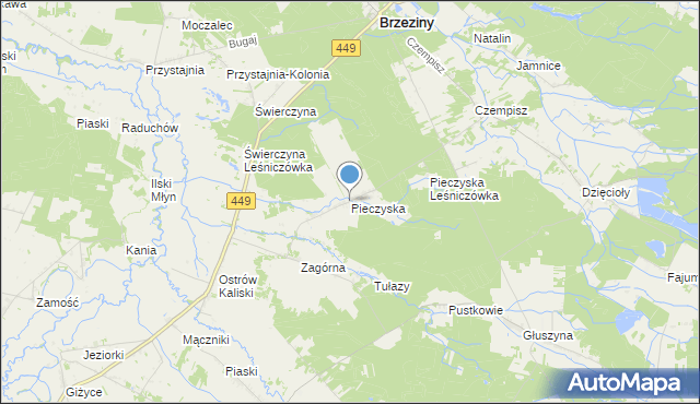 mapa Pieczyska, Pieczyska gmina Brzeziny na mapie Targeo