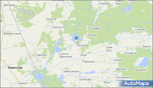 mapa Pieczyska, Pieczyska gmina Świerczów na mapie Targeo