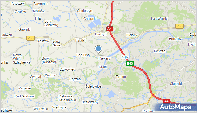 mapa Piekary, Piekary gmina Liszki na mapie Targeo