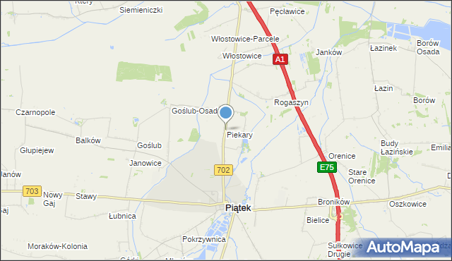 mapa Piekary, Piekary gmina Piątek na mapie Targeo