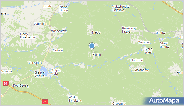 mapa Piekło, Piekło gmina Końskie na mapie Targeo