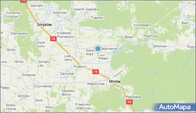 mapa Pielaki, Pielaki gmina Mniów na mapie Targeo