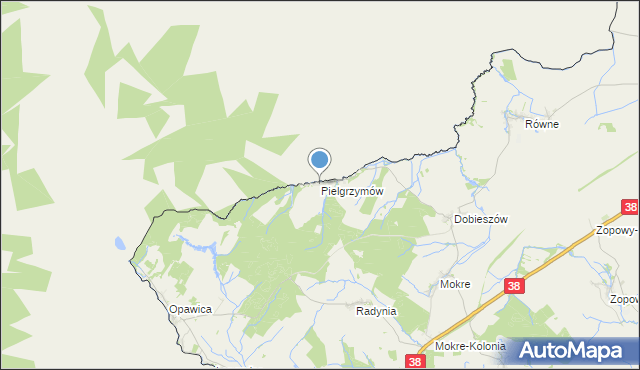 mapa Pielgrzymów, Pielgrzymów gmina Głubczyce na mapie Targeo