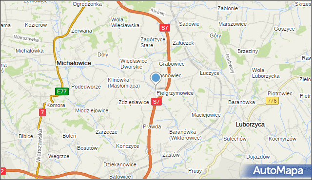 mapa Pielgrzymowice, Pielgrzymowice gmina Michałowice na mapie Targeo