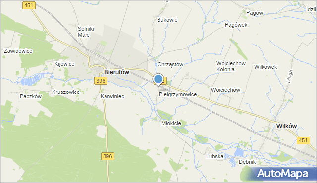 mapa Pielgrzymowice, Pielgrzymowice gmina Wilków na mapie Targeo