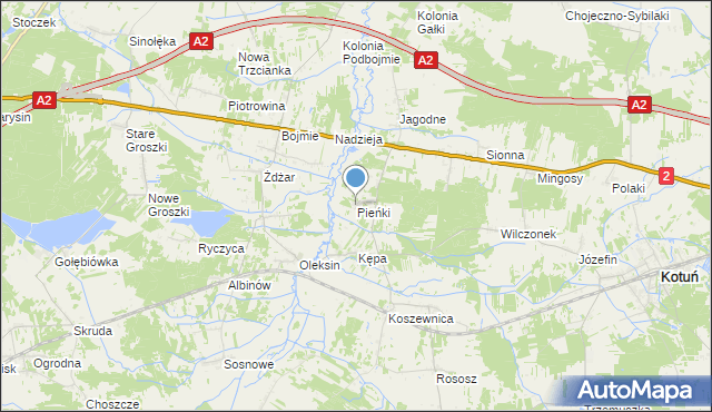 mapa Pieńki, Pieńki gmina Kotuń na mapie Targeo