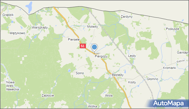 mapa Piergozy, Piergozy gmina Bartoszyce na mapie Targeo
