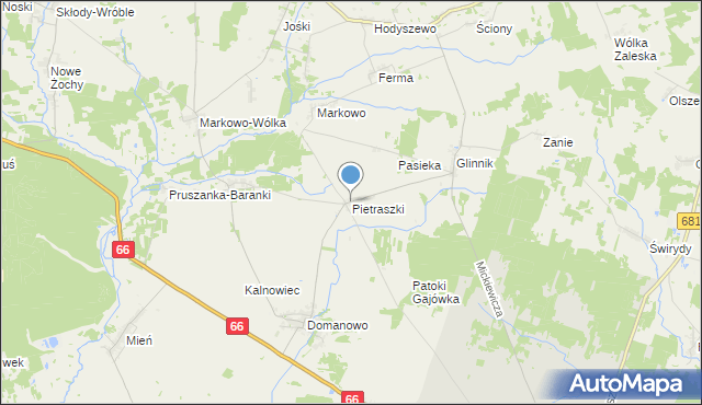 mapa Pietraszki, Pietraszki gmina Brańsk na mapie Targeo