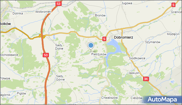 mapa Pietrzyków, Pietrzyków gmina Dobromierz na mapie Targeo