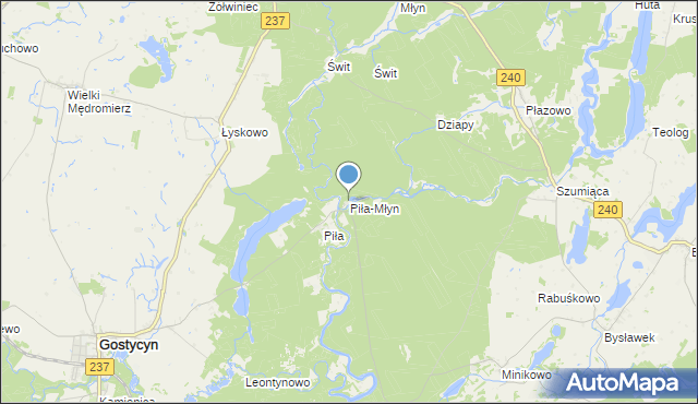 mapa Piła-Młyn, Piła-Młyn gmina Cekcyn na mapie Targeo