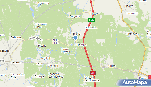 mapa Piła-Młyn, Piła-Młyn gmina Jeżewo na mapie Targeo