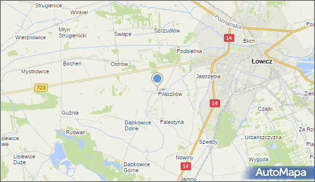 mapa Pilaszków, Pilaszków gmina Łowicz na mapie Targeo