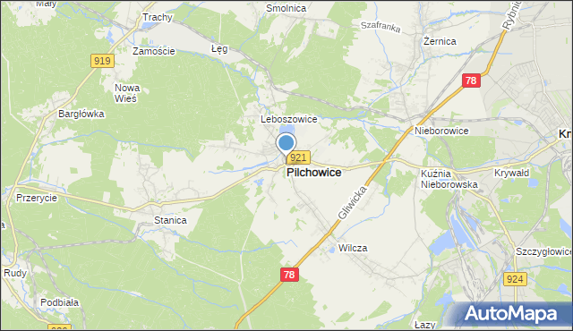 mapa Pilchowice, Pilchowice powiat gliwicki na mapie Targeo