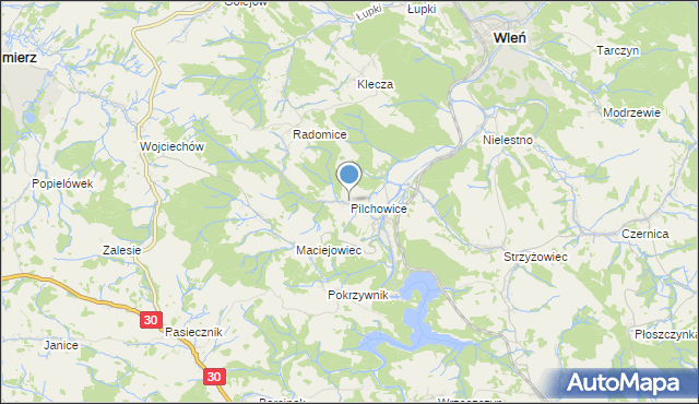 mapa Pilchowice, Pilchowice gmina Wleń na mapie Targeo