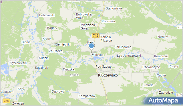 mapa Pilczyca, Pilczyca gmina Kluczewsko na mapie Targeo