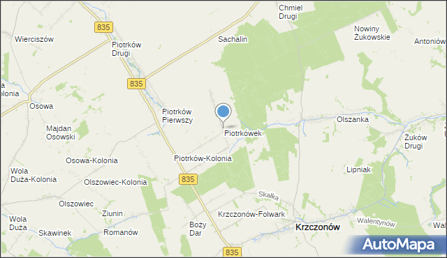 mapa Piotrkówek, Piotrkówek gmina Krzczonów na mapie Targeo