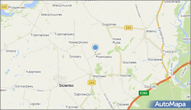 mapa Piotrkówko, Piotrkówko gmina Sicienko na mapie Targeo