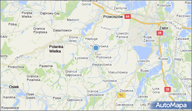 mapa Piotrowice, Piotrowice gmina Przeciszów na mapie Targeo