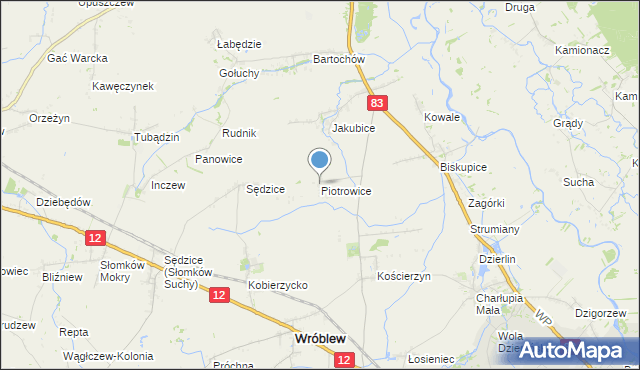 mapa Piotrowice, Piotrowice gmina Warta na mapie Targeo