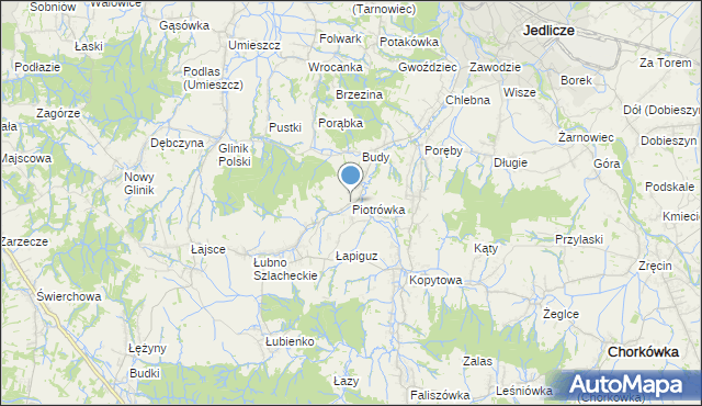 mapa Piotrówka, Piotrówka gmina Jedlicze na mapie Targeo