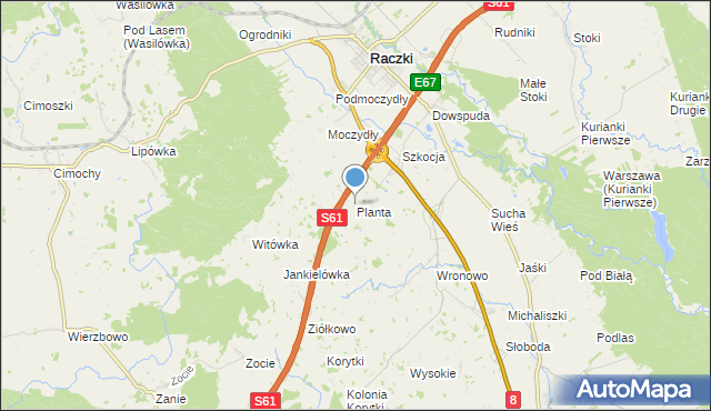 mapa Planta, Planta gmina Raczki na mapie Targeo