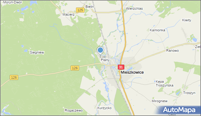mapa Plany, Plany gmina Mieszkowice na mapie Targeo