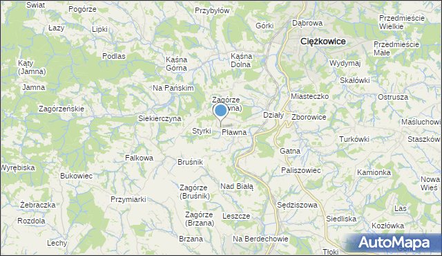 mapa Pławna, Pławna gmina Ciężkowice na mapie Targeo