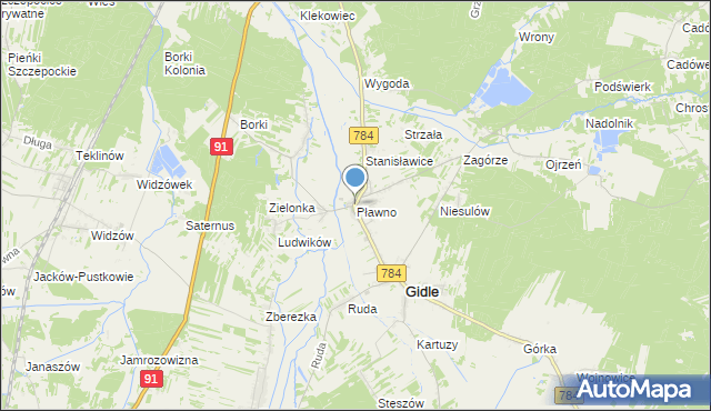mapa Pławno, Pławno gmina Gidle na mapie Targeo