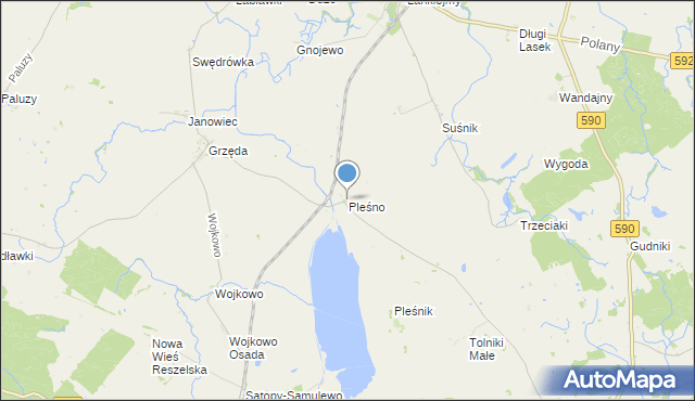 mapa Pleśno, Pleśno gmina Bisztynek na mapie Targeo