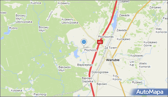 mapa Płochocin, Płochocin gmina Warlubie na mapie Targeo