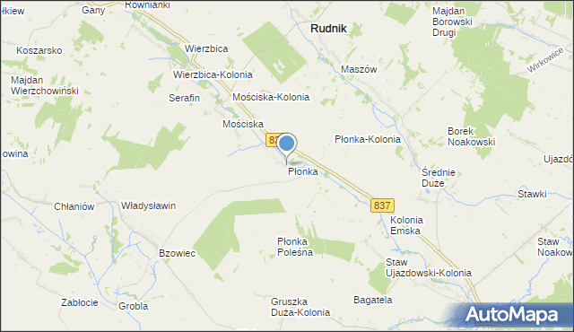 mapa Płonka, Płonka gmina Rudnik na mapie Targeo