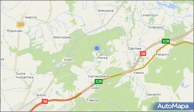 mapa Płonka, Płonka gmina Sianów na mapie Targeo