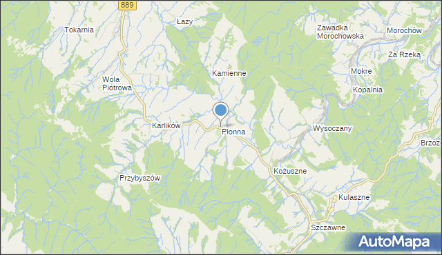 mapa Płonna, Płonna gmina Bukowsko na mapie Targeo