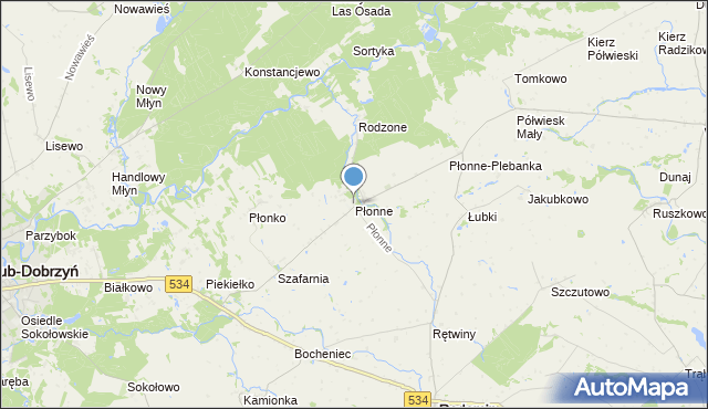 mapa Płonne, Płonne gmina Radomin na mapie Targeo